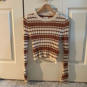 Billabong Cream and Brown Striped Long Sleeve Top